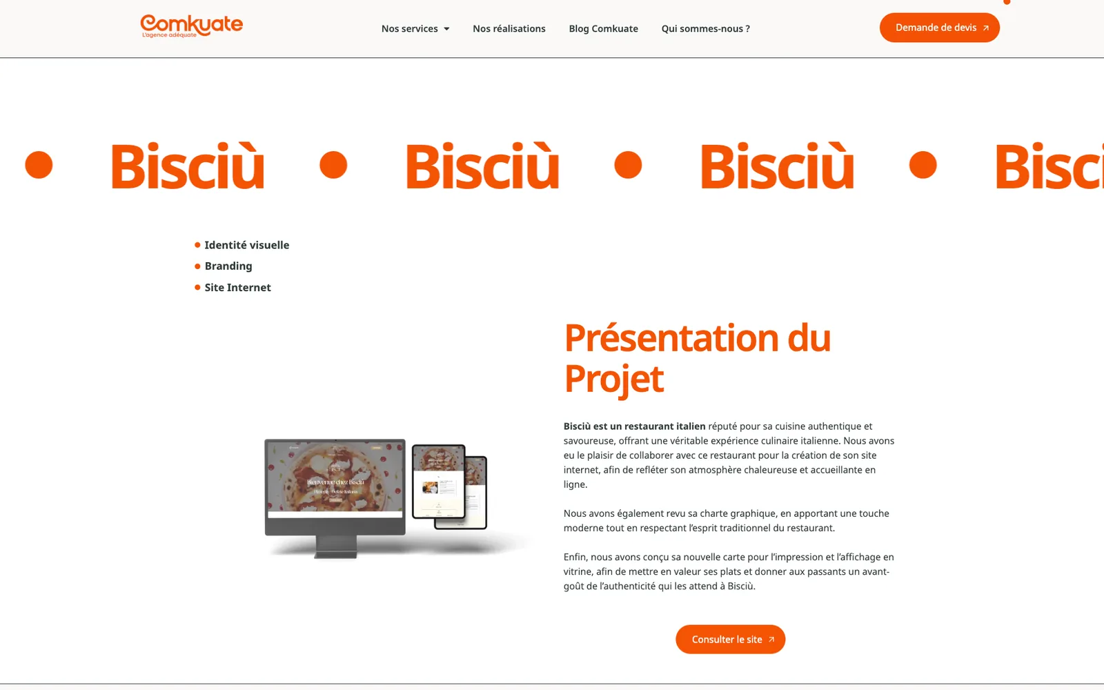 Site web Restaurant Bisciù — Comkuate